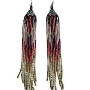 Beaded Tassel Shoulder Duster Earrings, handcrafted